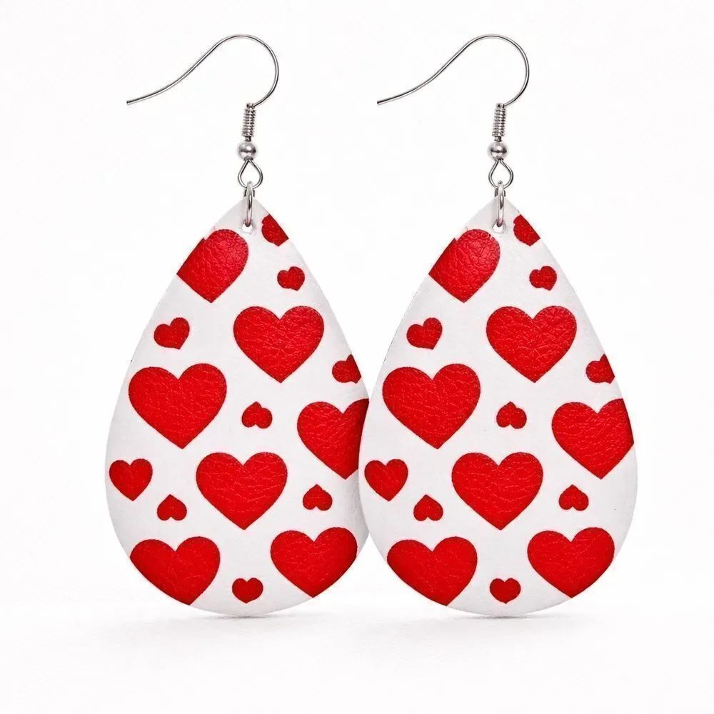 3For$20 Heart Patterned Red and White Teardrop Earrings NEW